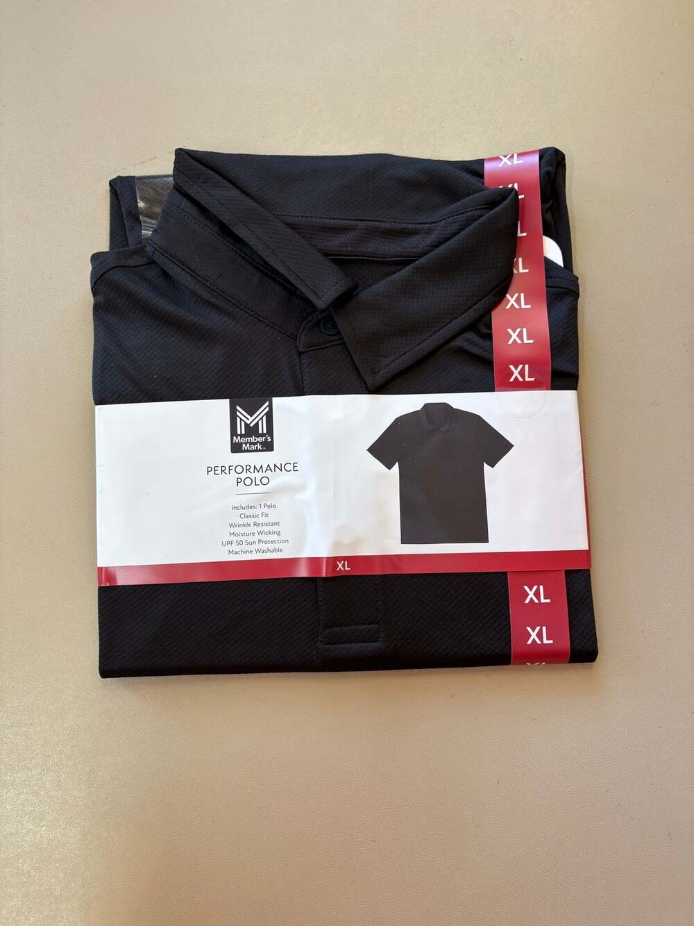 Member’s Mark Men’s XL Black Performance Polo Shirt UPF 50 Golf Moisture Wicking